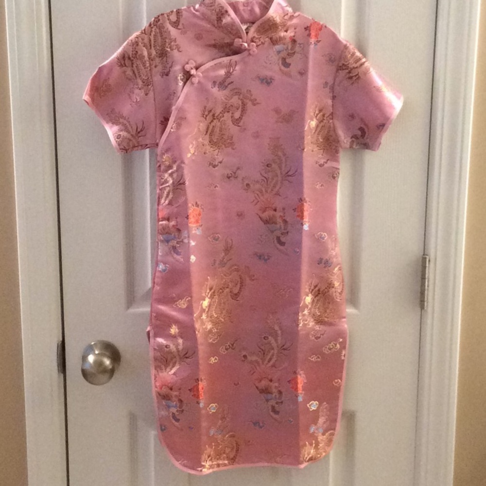 Pink child Chinese dress Golden Dragon